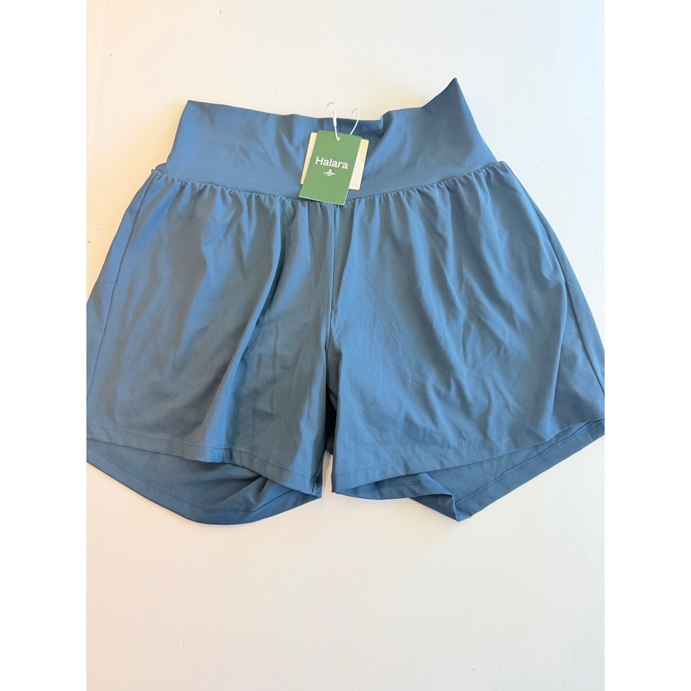 Halara Women Blue High Waisted Flowy 2-in-1 Athletic Shorts Size L Long
